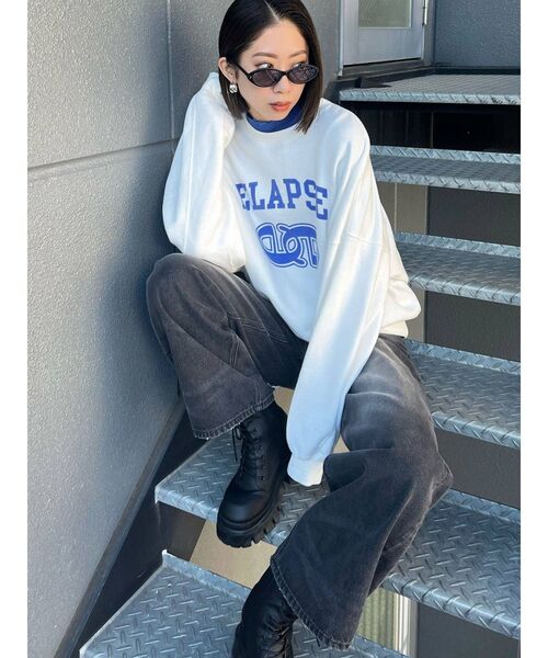 EMODA(エモダ)の「マークロゴオーバートップ(Tシャツ/カットソー・レディース・ピンク/ホワイト/ブラック/ブルー/グレー・FREE)」の9枚目の写真