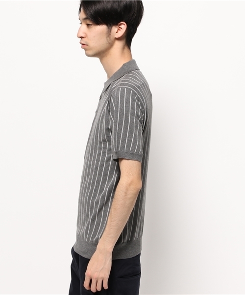 Lui's（ルイス）の「Lui's(ルイス) ストライプニットポロシャツ（ポロシャツ・メンズ・ホワイト/グレー・SMALL/MEDIUM）」の4枚目の写真