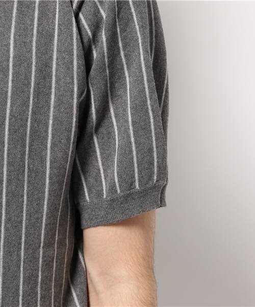 Lui's（ルイス）の「Lui's(ルイス) ストライプニットポロシャツ（ポロシャツ・メンズ・ホワイト/グレー・SMALL/MEDIUM）」の7枚目の写真