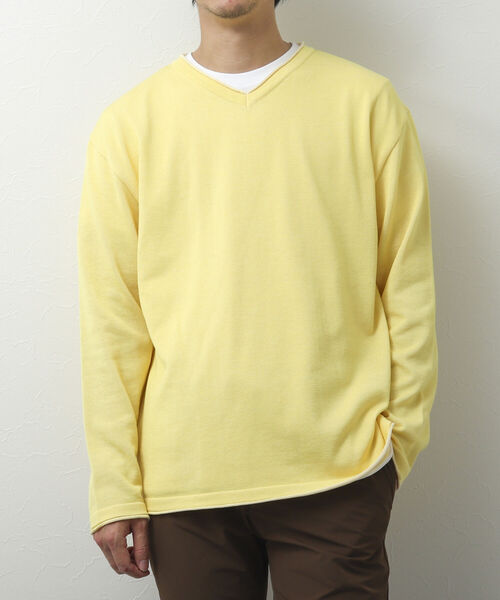 NOLLEY'S goodman(ノーリーズグッドマン)の「SIX FUNCTIONS 半袖Tシャツ付き プレーティング Vネックプルオーバーニット(ニット/セーター・メンズ・ロイヤルブルー/ベージュ/イエロー/グリーン/ネイビー/ベビーピンク・L/M/S)」の1枚目の写真