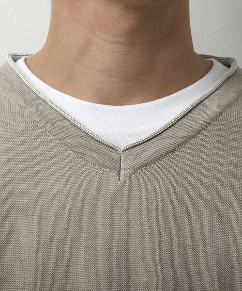 NOLLEY'S goodman(ノーリーズグッドマン)の「SIX FUNCTIONS 半袖Tシャツ付き プレーティング Vネックプルオーバーニット(ニット/セーター・メンズ・ロイヤルブルー/ベージュ/イエロー/グリーン/ネイビー/ベビーピンク・L/M/S)」の20枚目の写真