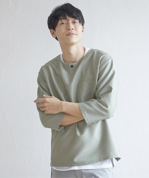 ikka（イッカ）の「【吸水速乾】7分袖イージーケアシャツTインナーセット（シャツ/ブラウス・メンズ・ベージュ/ネイビー/オリーブ/スモークグレー・S/M/L/XL）」の22枚目の写真