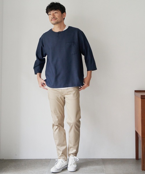 ikka（イッカ）の「【吸水速乾】7分袖イージーケアシャツTインナーセット（シャツ/ブラウス・メンズ・ベージュ/ネイビー/オリーブ/スモークグレー・S/M/L/XL）」の15枚目の写真