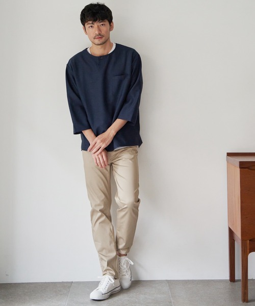 ikka（イッカ）の「【吸水速乾】7分袖イージーケアシャツTインナーセット（シャツ/ブラウス・メンズ・ベージュ/ネイビー/オリーブ/スモークグレー・S/M/L/XL）」の11枚目の写真