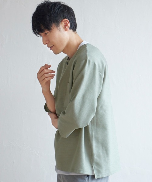 ikka（イッカ）の「【吸水速乾】7分袖イージーケアシャツTインナーセット（シャツ/ブラウス・メンズ・ベージュ/ネイビー/オリーブ/スモークグレー・S/M/L/XL）」の18枚目の写真