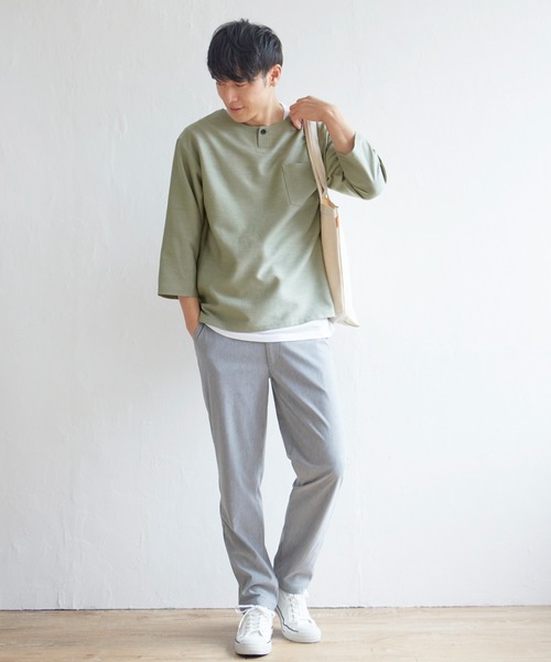 ikka（イッカ）の「【吸水速乾】7分袖イージーケアシャツTインナーセット（シャツ/ブラウス・メンズ・ベージュ/ネイビー/オリーブ/スモークグレー・S/M/L/XL）」の6枚目の写真