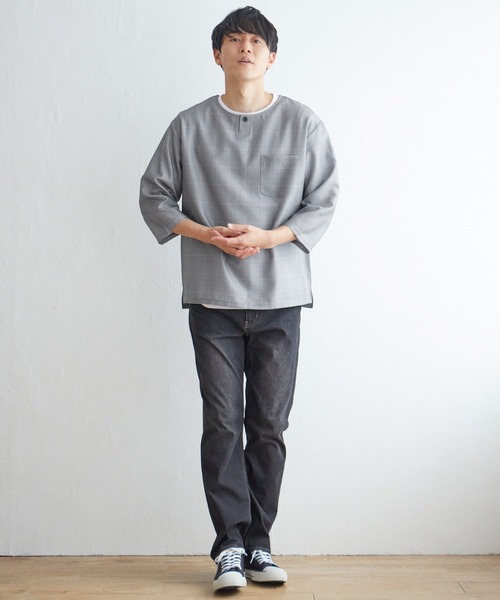 ikka（イッカ）の「【吸水速乾】7分袖イージーケアシャツTインナーセット（シャツ/ブラウス・メンズ・ベージュ/ネイビー/オリーブ/スモークグレー・S/M/L/XL）」の20枚目の写真