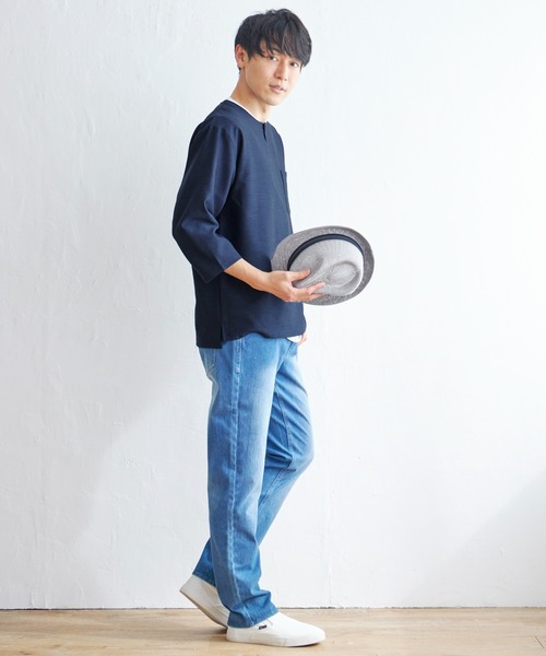 ikka（イッカ）の「【吸水速乾】7分袖イージーケアシャツTインナーセット（シャツ/ブラウス・メンズ・ベージュ/ネイビー/オリーブ/スモークグレー・S/M/L/XL）」の7枚目の写真