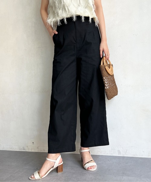 Chez toi(シェトワ)の「リネンストレッチストレートパンツ(その他パンツ・レディース・ブラック/オフホワイト/ブルー・FREE)」の1枚目の写真