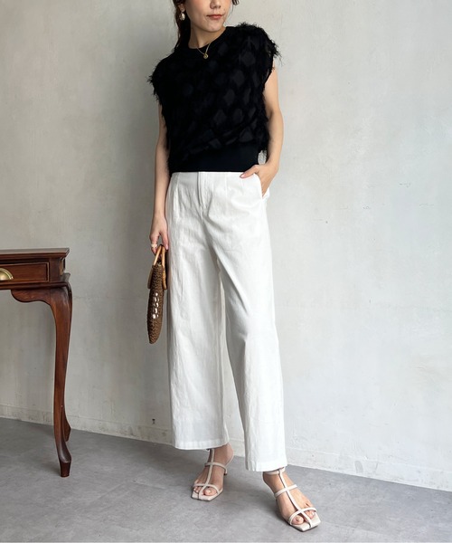 Chez toi(シェトワ)の「リネンストレッチストレートパンツ(その他パンツ・レディース・ブラック/オフホワイト/ブルー・FREE)」の10枚目の写真