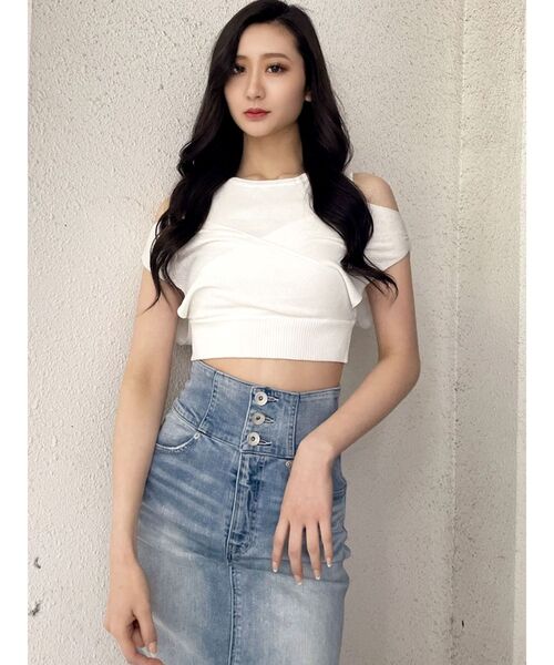 GYDA（ジェイダ）の「リブカシュクールニットTOPS（ニット/セーター・レディース・ブラック/オフホワイト・FREE）」の15枚目の写真
