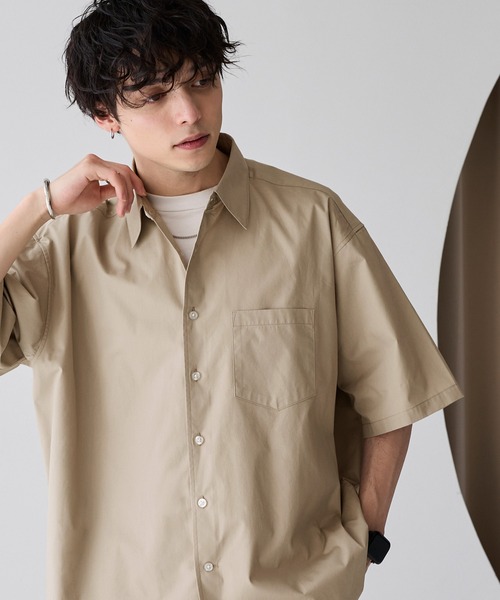 MONO-MART（モノマート）の「ワイドリラックスレギュラーカラーS/Sシャツ（シャツ/ブラウス・メンズ・ブラック/ブルー/ベージュ/ホワイト/ライトグレー/ブルー系/ベージュ系/グリーン系/ブラック系1/チャコールグレー/グレー系1/ブルー系2・L/M）」の8枚目の写真