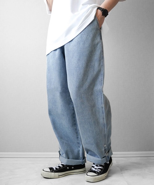 24SS✨ STUMBLY スタンブリー リネンデニムタックワイドパンツ ブルー 24SS✨ STUMBLY スタンブリー リネンデニムタックワイドパンツ