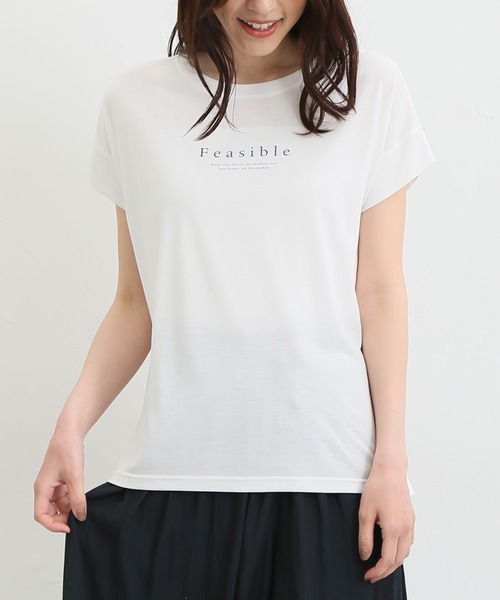 Honeys(ハニーズ)の「汗シミ軽減ロゴTシャツ(Tシャツ/カットソー・レディース・オフホワイト/ピンク/ブラック/グレイッシュベージュ/ミント・S/M/L/LL)」の2枚目の写真