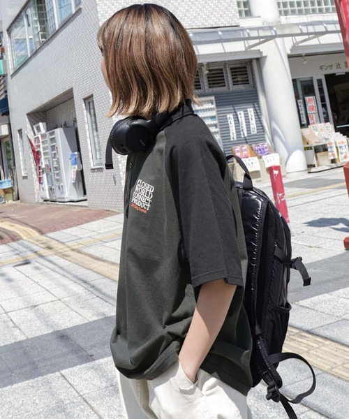 ZIP FIVE（ジップファイブ）の「【ZIP FIVE】オーバーサイズラグラン半袖ポロTシャツ/胸ロゴ刺繍/ラグラン袖（ポロシャツ・メンズ・ブラック/ホワイト×ブラック/ホワイト×グリーン/チャコールグレー×ブラック/グリーン/ホワイト・X-LARGE/MEDIUM/LARGE）」の5枚目の写真