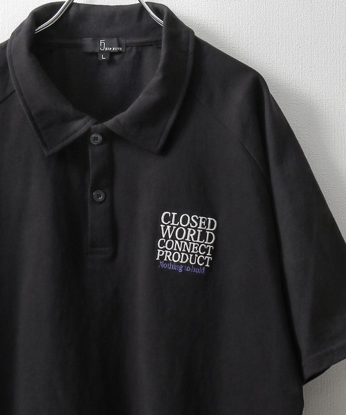 ZIP FIVE（ジップファイブ）の「【ZIP FIVE】オーバーサイズラグラン半袖ポロTシャツ/胸ロゴ刺繍/ラグラン袖（ポロシャツ・メンズ・ブラック/ホワイト×ブラック/ホワイト×グリーン/チャコールグレー×ブラック/グリーン/ホワイト・X-LARGE/MEDIUM/LARGE）」の4枚目の写真