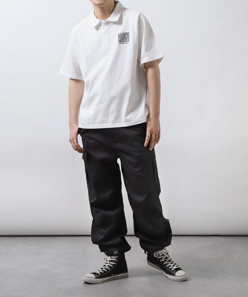 ZIP FIVE（ジップファイブ）の「【ZIP FIVE】オーバーサイズラグラン半袖ポロTシャツ/胸ロゴ刺繍/ラグラン袖（ポロシャツ・メンズ・ブラック/ホワイト×ブラック/ホワイト×グリーン/チャコールグレー×ブラック/グリーン/ホワイト・X-LARGE/MEDIUM/LARGE）」の8枚目の写真