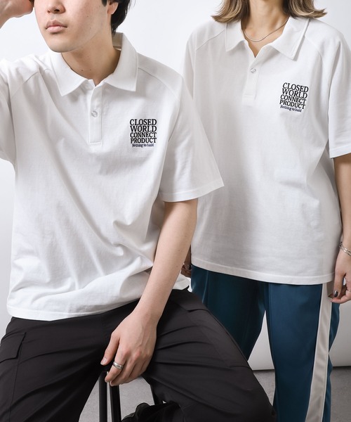 ZIP FIVE（ジップファイブ）の「【ZIP FIVE】オーバーサイズラグラン半袖ポロTシャツ/胸ロゴ刺繍/ラグラン袖（ポロシャツ・メンズ・ブラック/ホワイト×ブラック/ホワイト×グリーン/チャコールグレー×ブラック/グリーン/ホワイト・X-LARGE/MEDIUM/LARGE）」の10枚目の写真