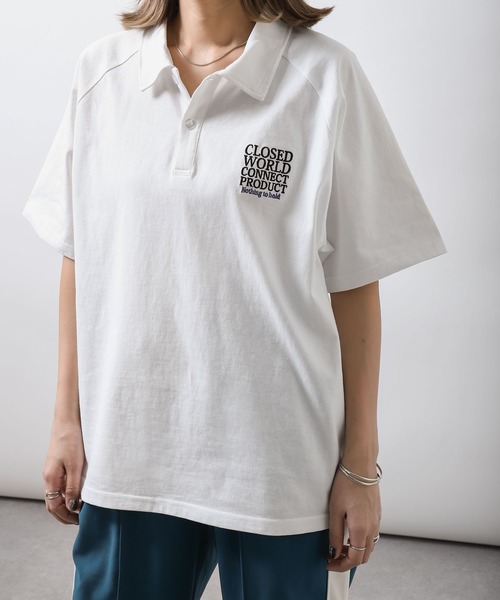 ZIP FIVE（ジップファイブ）の「【ZIP FIVE】オーバーサイズラグラン半袖ポロTシャツ/胸ロゴ刺繍/ラグラン袖（ポロシャツ・メンズ・ブラック/ホワイト×ブラック/ホワイト×グリーン/チャコールグレー×ブラック/グリーン/ホワイト・X-LARGE/MEDIUM/LARGE）」の12枚目の写真