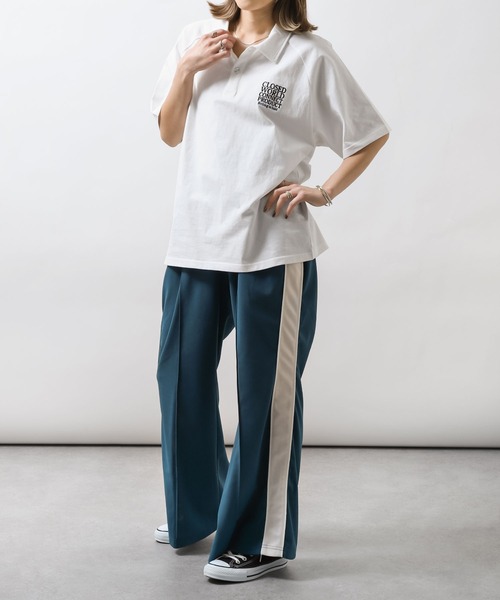 ZIP FIVE（ジップファイブ）の「【ZIP FIVE】オーバーサイズラグラン半袖ポロTシャツ/胸ロゴ刺繍/ラグラン袖（ポロシャツ・メンズ・ブラック/ホワイト×ブラック/ホワイト×グリーン/チャコールグレー×ブラック/グリーン/ホワイト・X-LARGE/MEDIUM/LARGE）」の14枚目の写真