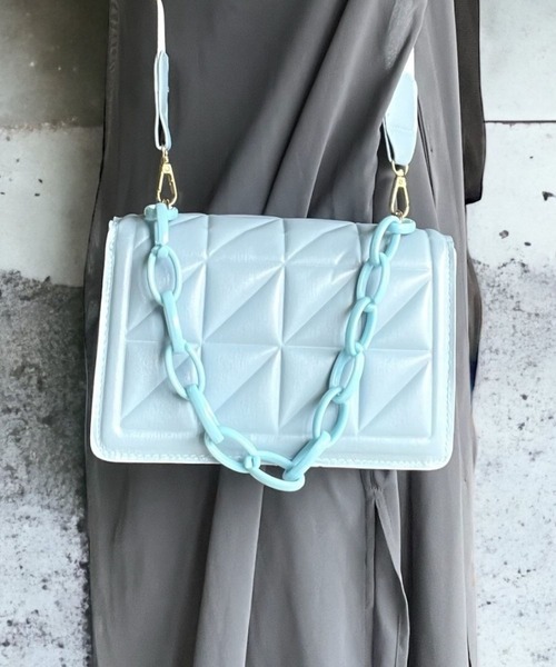キルティング ライトブルー ショルダーバッグ