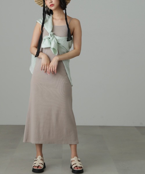 FREE'S MART（フリーズマート）の「◆カップ付リブカットソーナローキャミワンピース（ワンピース・レディース・ベージュ/ブラック・MEDIUM/SMALL）」の6枚目の写真