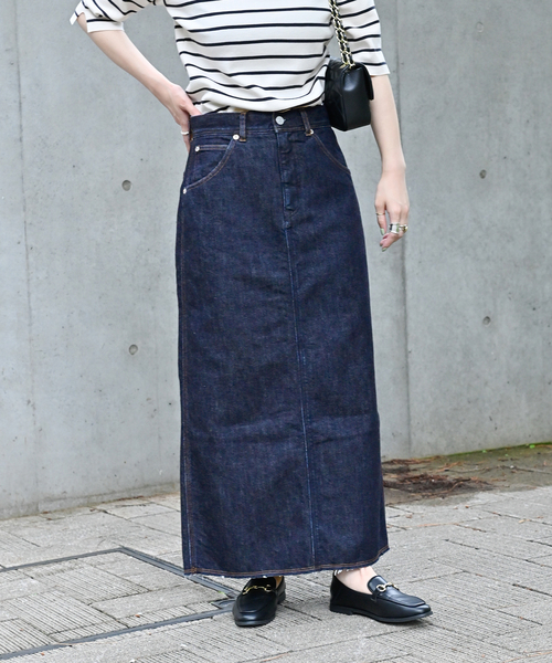 B.C STOCK(ベーセーストック)の「Iライン5ポケット JEAN スカート(デニムスカート・レディース・ネイビー/ブルー・SMALL/MEDIUM)」の1枚目の写真