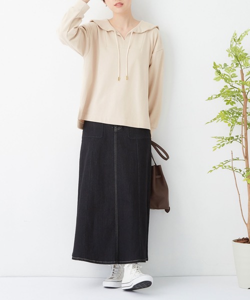 Viola e Viola(ヴィオラエヴィオラ)の「裏毛スキッパーセーラー衿プルオーバー(Tシャツ/カットソー・レディース・グリーン/ブラウン/ライトベージュ/ブラック・M/LL/L/3L)」の14枚目の写真