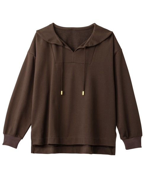 Viola e Viola(ヴィオラエヴィオラ)の「裏毛スキッパーセーラー衿プルオーバー(Tシャツ/カットソー・レディース・グリーン/ブラウン/ライトベージュ/ブラック・M/LL/L/3L)」の11枚目の写真