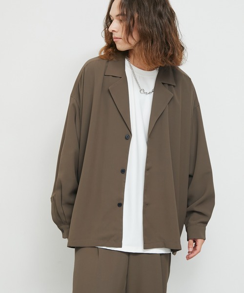 JUNRED（ジュンレッド）の「セットアップ対応 / トロミバルーンスリーブラペルシャツ（シャツ/ブラウス・メンズ・キャメル/グリーン/ブラック/ライトグレー・S/M/L）」の11枚目の写真