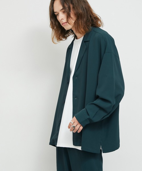 JUNRED（ジュンレッド）の「セットアップ対応 / トロミバルーンスリーブラペルシャツ（シャツ/ブラウス・メンズ・キャメル/グリーン/ブラック/ライトグレー・S/M/L）」の9枚目の写真