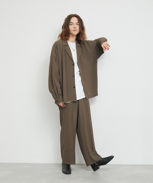 JUNRED（ジュンレッド）の「セットアップ対応 / トロミバルーンスリーブラペルシャツ（シャツ/ブラウス・メンズ・キャメル/グリーン/ブラック/ライトグレー・S/M/L）」の19枚目の写真