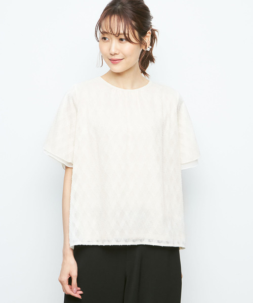 A/C DESIGN BY ALPHA CUBIC(エーシーデザインバイアルファキュービック)の「ジャガードプルオーバー(Tシャツ/カットソー・レディース・オフホワイト/ブラック・LL/L/M)」の1枚目の写真