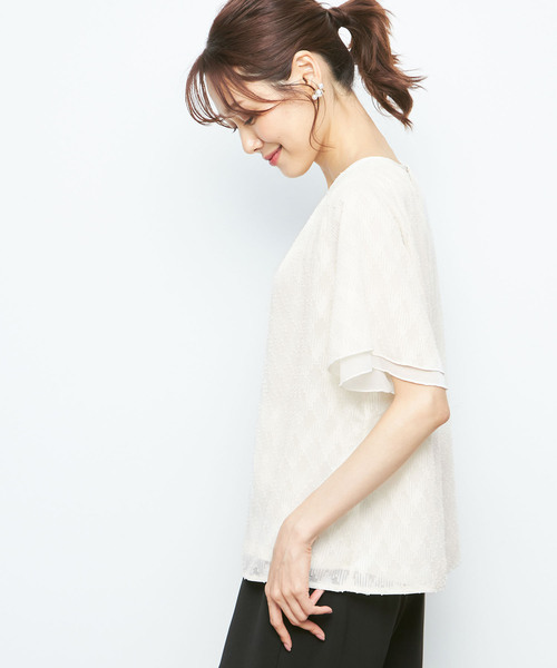 A/C DESIGN BY ALPHA CUBIC(エーシーデザインバイアルファキュービック)の「ジャガードプルオーバー(Tシャツ/カットソー・レディース・オフホワイト/ブラック・LL/L/M)」の3枚目の写真