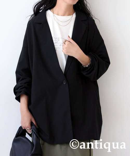 antiqua(アンティカ)の「シンプルジャケット(テーラードジャケット・レディース・グレー/ブラック・FREE)」の5枚目の写真