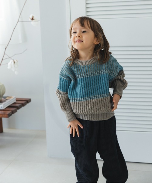 pairmanon(ペアマノン)の「ブロックカラー クルーネック ニット プルオーバー(ニット/セーター・キッズ・ライトブルー/ピンク/マスタード・L/M/XS/S)」の5枚目の写真