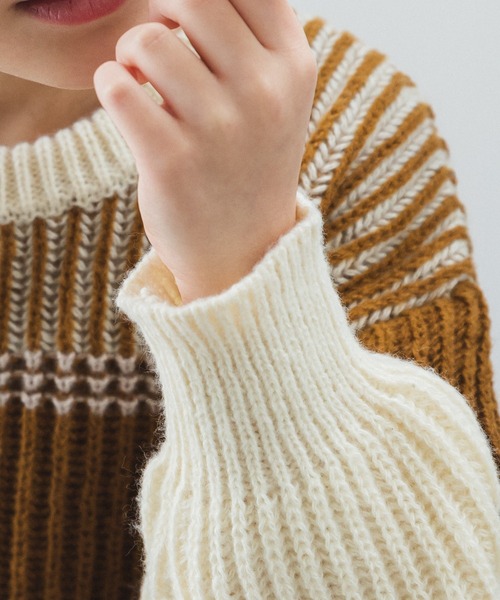 pairmanon(ペアマノン)の「ブロックカラー クルーネック ニット プルオーバー(ニット/セーター・キッズ・ライトブルー/ピンク/マスタード・L/M/XS/S)」の6枚目の写真