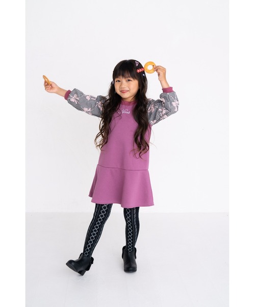 nino（ニノ）の「ギンガムリボンジャガードワンピース（ワンピース・キッズ・ローズ/ブラック・110cm/100cm/120cm/90cm）」の8枚目の写真