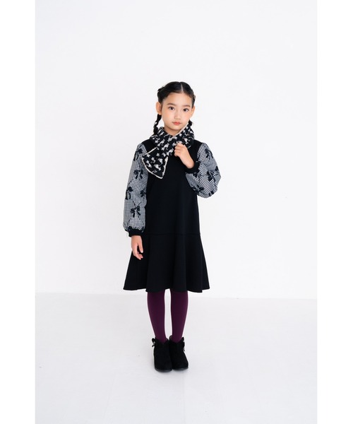 nino（ニノ）の「ギンガムリボンジャガードワンピース（ワンピース・キッズ・ローズ/ブラック・110cm/100cm/120cm/90cm）」の4枚目の写真
