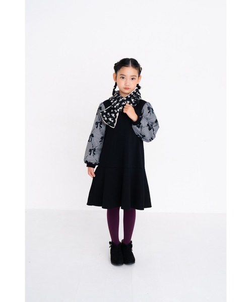 nino（ニノ）の「ギンガムリボンジャガードワンピース（ワンピース・キッズ・ローズ/ブラック・110cm/100cm/120cm/90cm）」の5枚目の写真