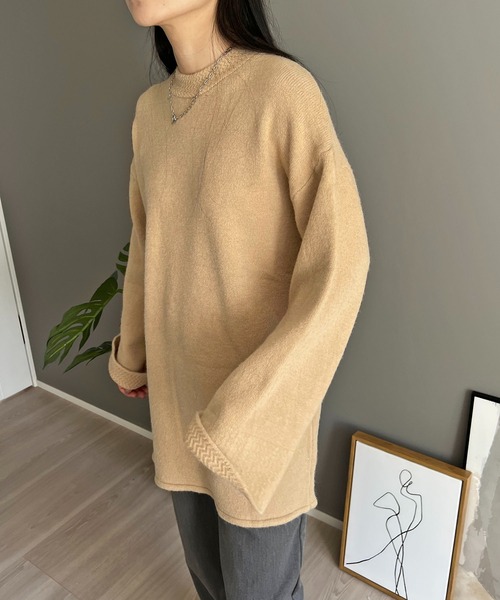 Jewelobe(ジュエローブ)の「ロールアップスリーブオーバーミドルニット(ニット/セーター・レディース・ブラック/アイボリー/グレー/ベージュ・FREE)」の13枚目の写真