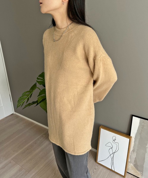 Jewelobe(ジュエローブ)の「ロールアップスリーブオーバーミドルニット(ニット/セーター・レディース・ブラック/アイボリー/グレー/ベージュ・FREE)」の14枚目の写真