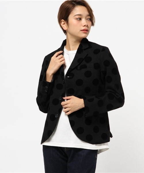 BEAMS BOY(ビームスボーイ)の「BEAMS BOY / フロッキープリント DOT 3ボタン ジャケット(テーラードジャケット・レディース・ブラック/ネイビー・ONE SIZE)」の3枚目の写真