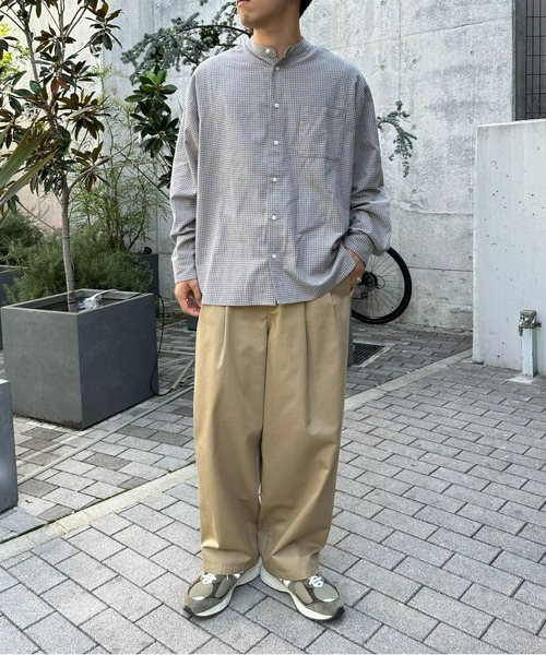 CIAOPANIC TYPY（チャオパニックティピー）の「【ユニセックス】ビエラチェック微起毛バンドカラーシャツ（シャツ/ブラウス・メンズ・ベージュ/オフホワイト/ブルー/グレー/グリーン/ネイビー・MEDIUM/LARGE）」の7枚目の写真