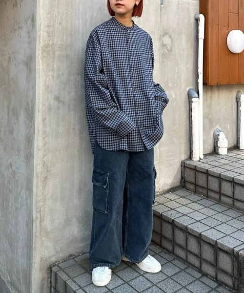 CIAOPANIC TYPY（チャオパニックティピー）の「【ユニセックス】ビエラチェック微起毛バンドカラーシャツ（シャツ/ブラウス・メンズ・ベージュ/オフホワイト/ブルー/グレー/グリーン/ネイビー・MEDIUM/LARGE）」の10枚目の写真