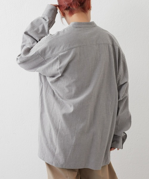 CIAOPANIC TYPY（チャオパニックティピー）の「【ユニセックス】ビエラチェック微起毛バンドカラーシャツ（シャツ/ブラウス・メンズ・ベージュ/オフホワイト/ブルー/グレー/グリーン/ネイビー・MEDIUM/LARGE）」の14枚目の写真