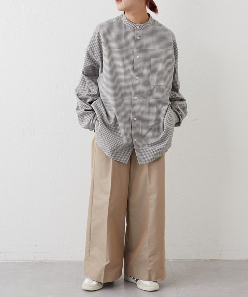 CIAOPANIC TYPY（チャオパニックティピー）の「【ユニセックス】ビエラチェック微起毛バンドカラーシャツ（シャツ/ブラウス・メンズ・ベージュ/オフホワイト/ブルー/グレー/グリーン/ネイビー・MEDIUM/LARGE）」の15枚目の写真