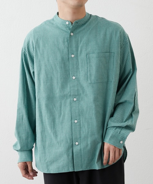 CIAOPANIC TYPY（チャオパニックティピー）の「【ユニセックス】ビエラチェック微起毛バンドカラーシャツ（シャツ/ブラウス・メンズ・ベージュ/オフホワイト/ブルー/グレー/グリーン/ネイビー・MEDIUM/LARGE）」の19枚目の写真