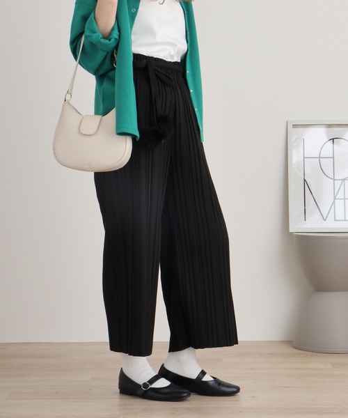 A.N.L(エーエヌエル レーベル)の「A.N.L ファーポンポンプリーツパンツ(その他パンツ・レディース・モカ/マスタード/ブラック/チャコールグレー/ブルー/グリーン/ブラウン/テラコッタ/カーキ・38)」の12枚目の写真