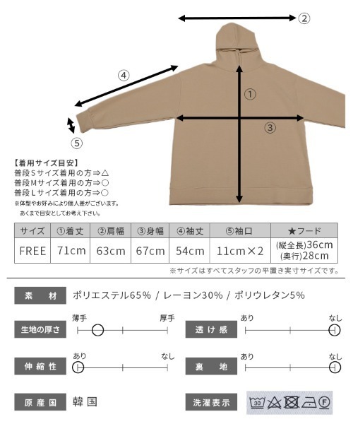 reca(レカ)の「ダンボールオーバーサイズパーカー(パーカー・レディース・ベージュ/ブラック/ブラウン/オフホワイト・FREE)」の16枚目の写真